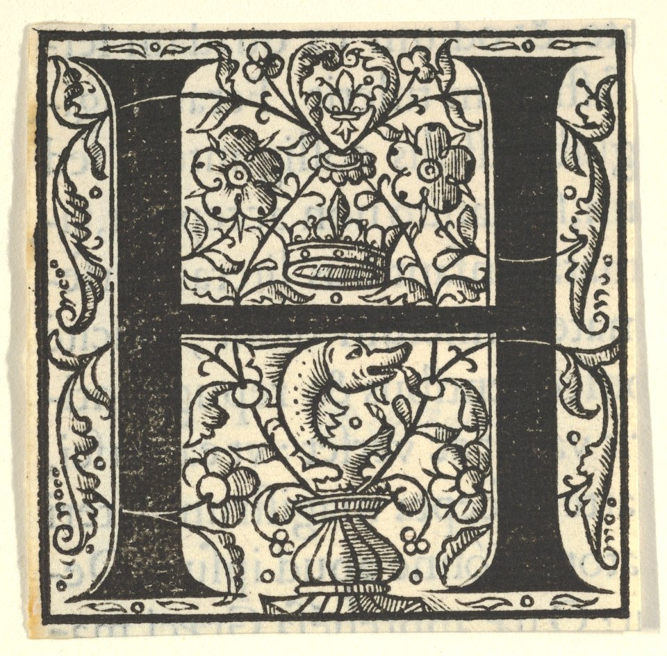 Initial letter H with dolphin and crown MET DP855590