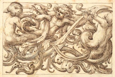 Horizontal Panel Design with Three Male Figures Interspersed between Acanthus Rinceaux MET DP824428