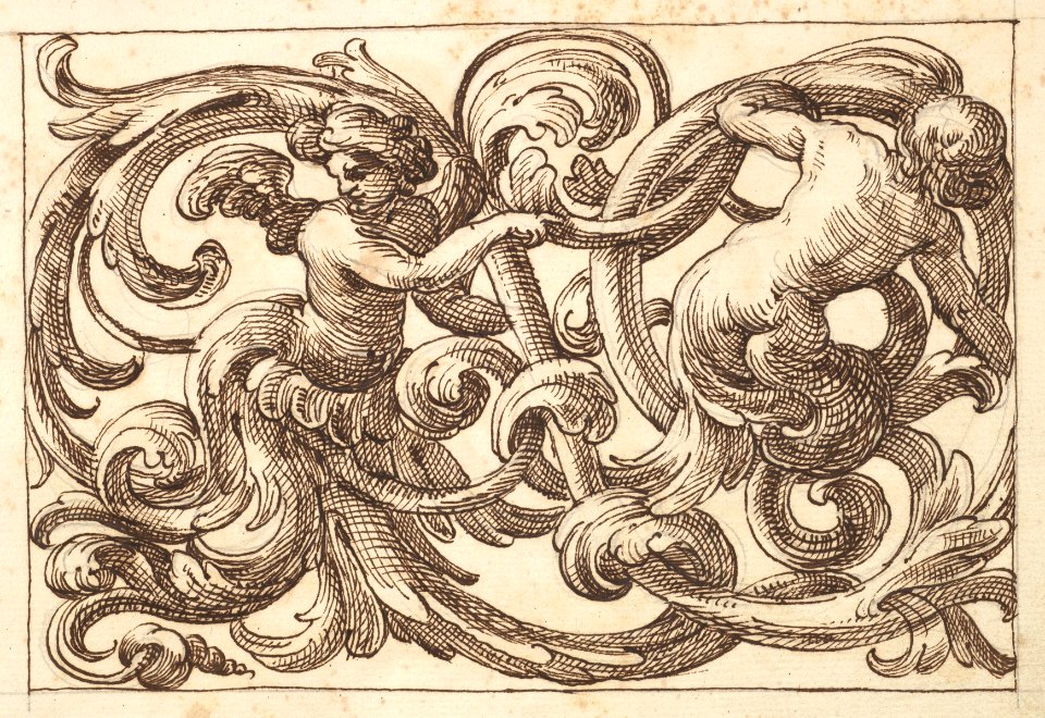 Horizontal Panel Design with Two Young Male Figures between Acanthus Rinceaux MET DP824441
