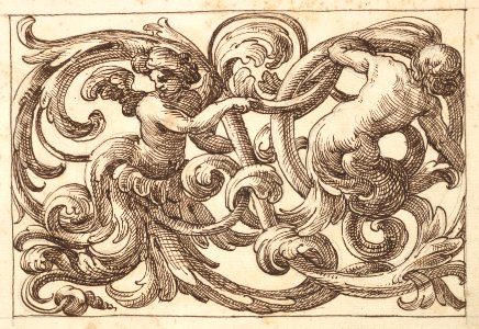 Horizontal Panel Design with Two Young Male Figures between Acanthus Rinceaux MET DP824441