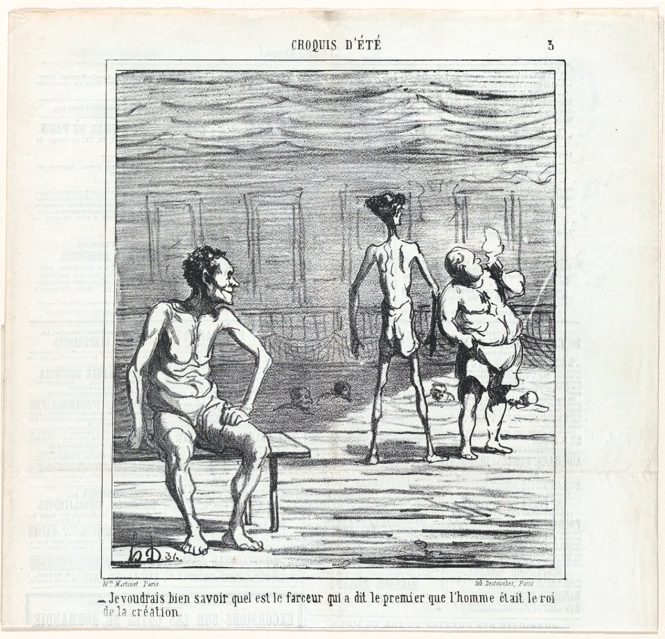 I'm just wondering who might have been the joker who insisted that man was at the pinnacle of creation, from 'Summer sketches,' published in Le Charivari, July 24, 1865 MET DP877382