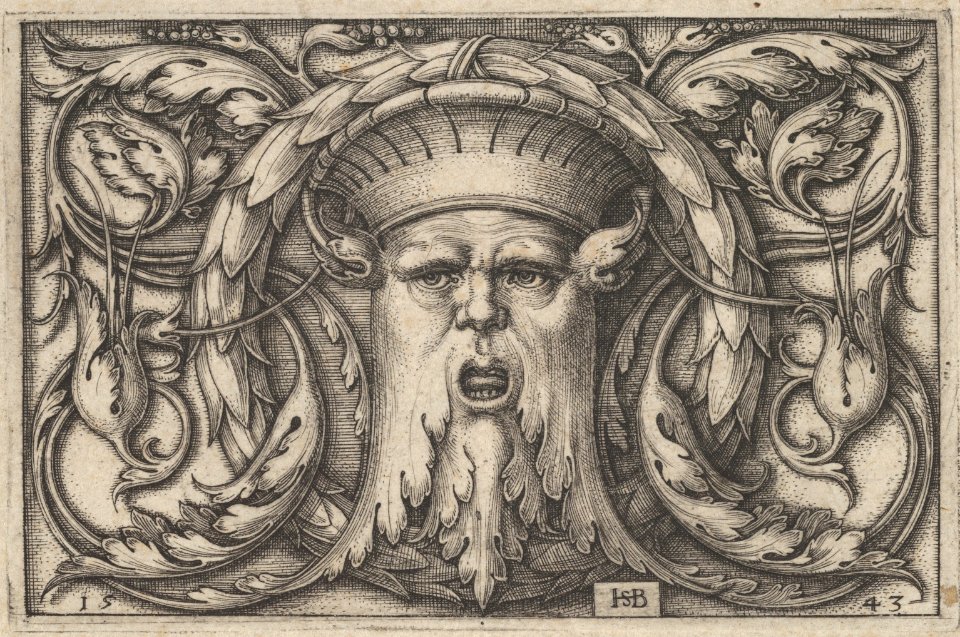 Horizontal Panel with a Bearded Amascaron in a Medallion at Center Surrounded by Tendrils MET DP837025