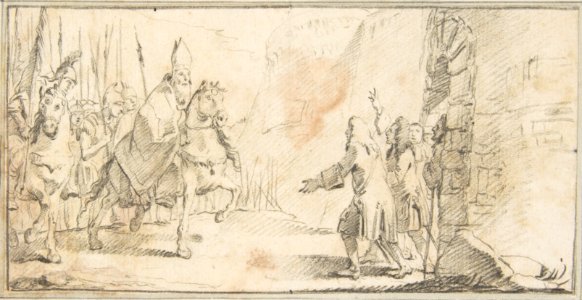 Illustration for a Book- Reception of a Bishop Leading an Army at a City Gate MET DP812571
