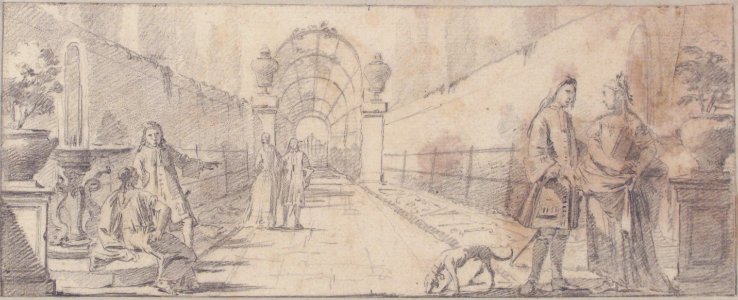 Illustration for a Book- Figures in Conversation in a Garden MET 59.600.198