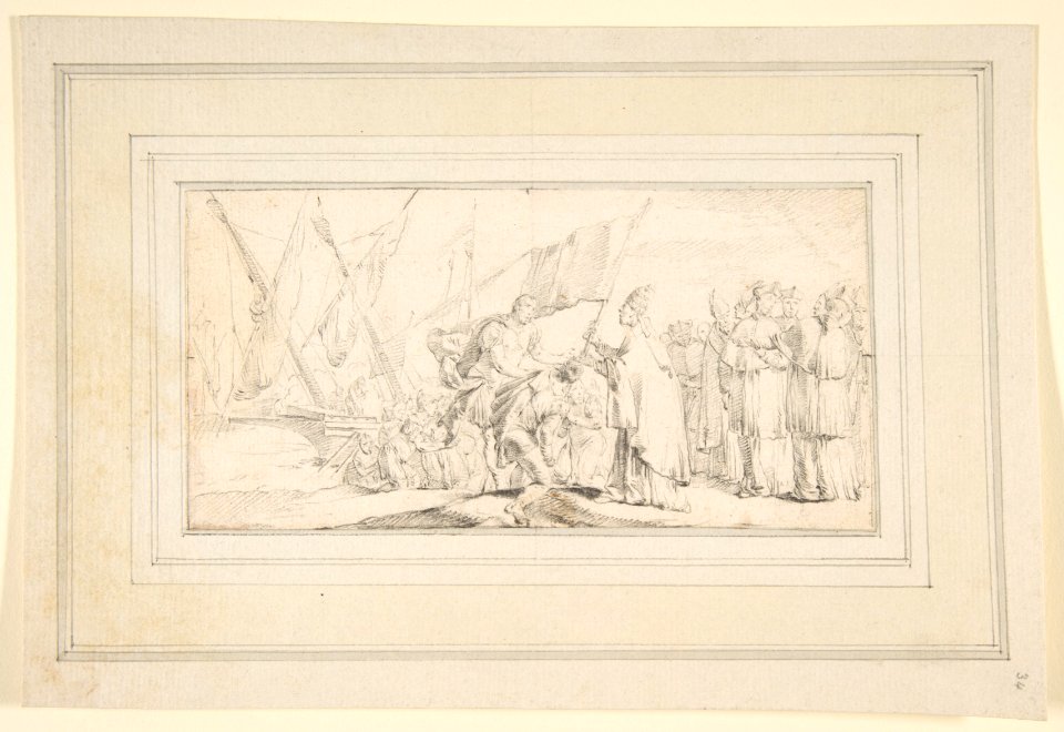 Illustration for a Book- Pope Handing a Banner to a Crusader, with Ships in the Background MET DP812002
