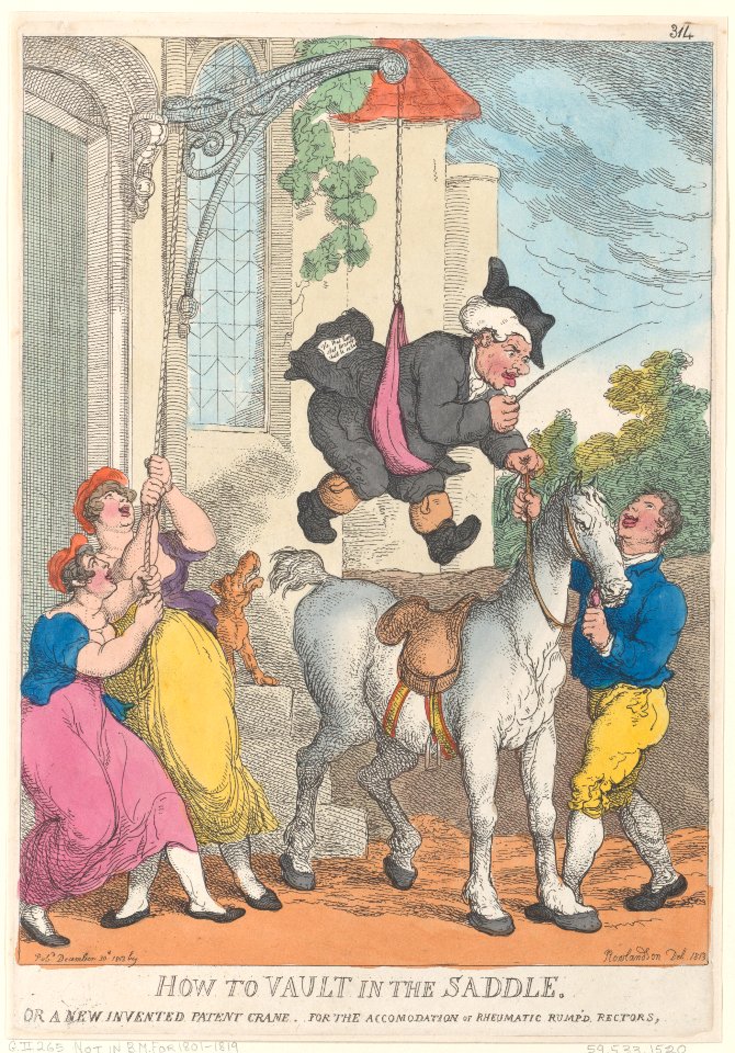How to Vault in the Saddle or a New Invented Patent Crane for the Accomodation or Rheumatic Rump'd Rectors MET DP884517
