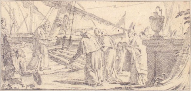 Illustration for a Book- Bishops and Monks Being Received at a Ship by a Venerable Dignitary MET 59.600.212