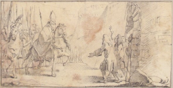 Illustration for a Book- Reception of a Bishop Leading an Army at a City Gate MET 59.600.204