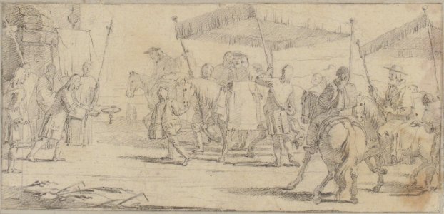 Illustration for a Book- Keys of a City Offered to a Procession of Cardinals Headed by a Riderless Horse MET 59.600.185
