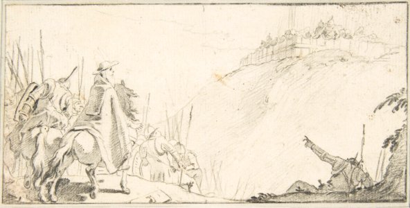Illustration for a Book- Cardinal with Troops Facing a Fortification on a Hilltop MET DP812557