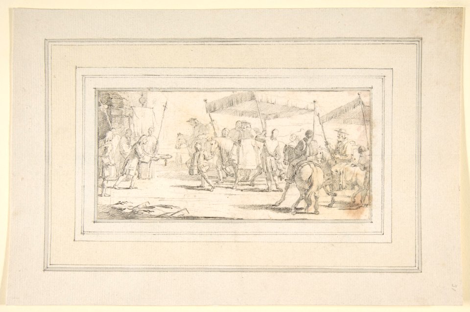 Illustration for a Book- Keys of a City Offered to a Procession of Cardinals Headed by a Riderless Horse MET DP811989