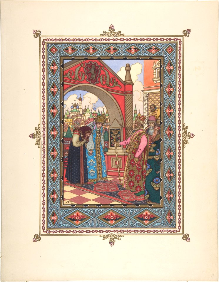 Illustration for "La Belle Vassilissa" -Vassilissa and Grandmother before the Tsar- MET DP804767