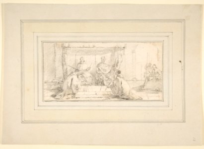 Illustration for a Book- Two Monks Kneeling before a Doge and an Emperor (Doge Ziani and Emperor Barbarossa?) MET DP811985