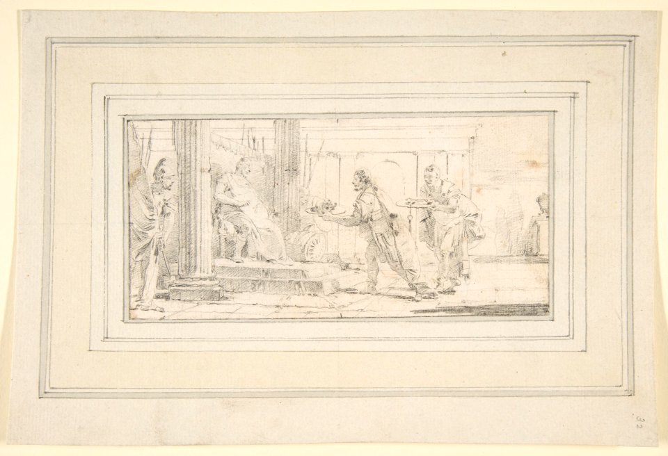 Illustration for a Book- Soldiers Offering the Decapitated Head of a Man and Keys to a General MET DP811988
