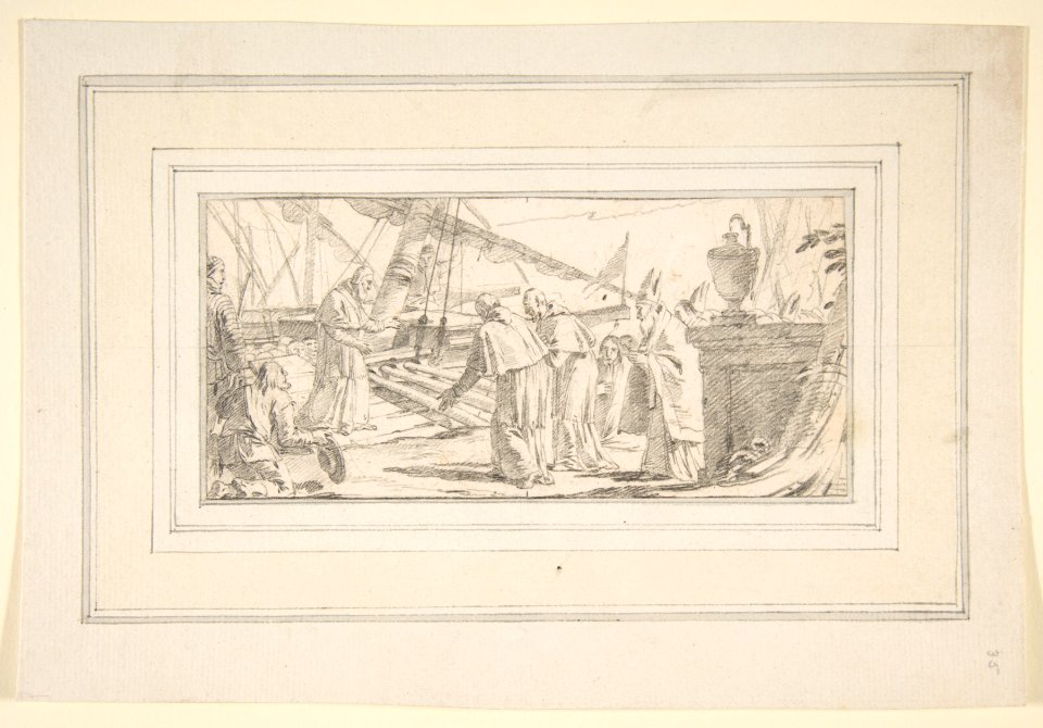 Illustration for a Book- Bishops and Monks Being Received at a Ship by a Venerable Dignitary MET DP812001