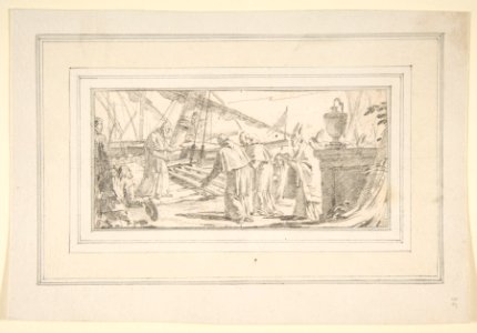 Illustration for a Book- Bishops and Monks Being Received at a Ship by a Venerable Dignitary MET DP812001