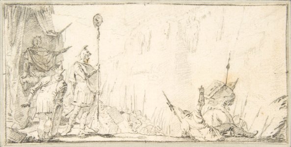 Illustration for a Book- Soldier in front of "General" Holding up a Decapitated Head on a Staff MET DP812548