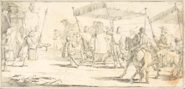 Illustration for a Book- Keys of a City Offered to a Procession of Cardinals Headed by a Riderless Horse MET DP812556