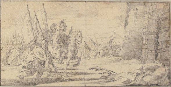 Illustration for a Book- Troops Advancing toward a City Gate MET 59.600.177
