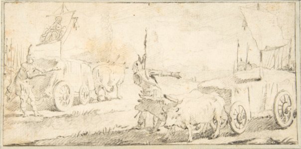 Illustration for a Book- Soldiers Driving Ox Carts with Banners MET DP812554