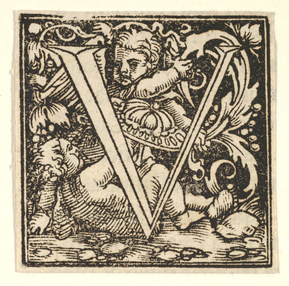 Initial letter V with putti MET DP855222