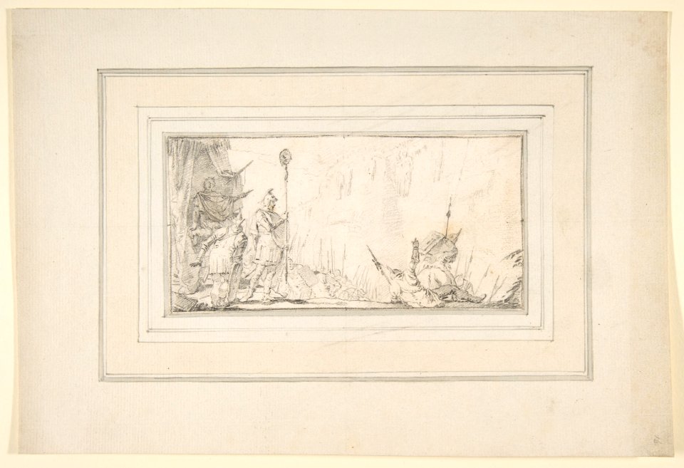 Illustration for a Book- Soldier in front of "General" Holding up a Decapitated Head on a Staff MET DP811980