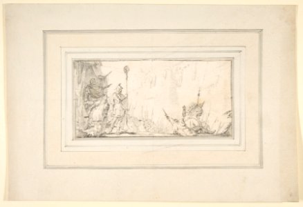 Illustration for a Book- Soldier in front of "General" Holding up a Decapitated Head on a Staff MET DP811980