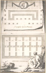 Ichnographia (or groundplan) of the Arch of Septimius Severus (above) and the Curia Hostilia (below) MET DP800338