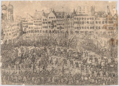 How one entered the church (Folgt wie man zur Kirchen gangen), from a series depicting the wedding of Wolfgang Wilhelm, Duke of Pfalz-Neuberg, Pfalzgraf, and Magdalena, Duchess of Bavaria, in Munich, 1613 (Plate 4) MET DP874840