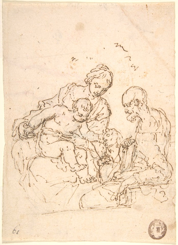 Holy Family with St. John the Baptist (recto); Study of a Foot (verso) MET DP802699