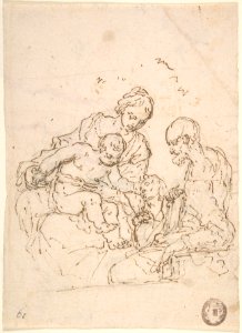 Holy Family with St. John the Baptist (recto); Study of a Foot (verso) MET DP802699