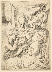 Holy Family with Saint John the Baptist kissing the infant Christ's hand, copy in reverse after Cantarini MET DP815112