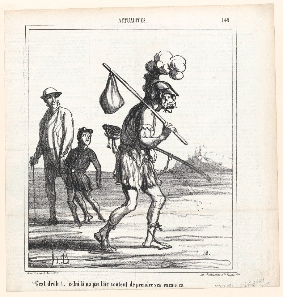 How curious, he doesn't seem to be very happy taking his vacation, from 'News of the day,' published in Le Charivari, August 13, 1866 MET DP877529