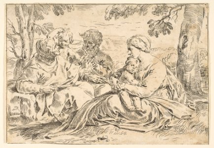 Holy Family with Saint Elizabeth and Saint John the Baptist, copy in reverse after Cantarini MET DP815096