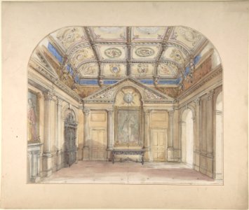 Interior with coffered ceiling and Corinthian order applied to walls MET DP805626