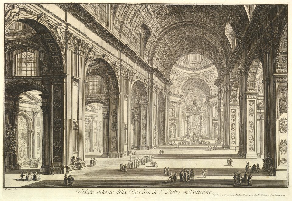 Interior view of St. Peter's Basilica in the Vatican, from Vedute di Roma (Roman Views) MET DP828207