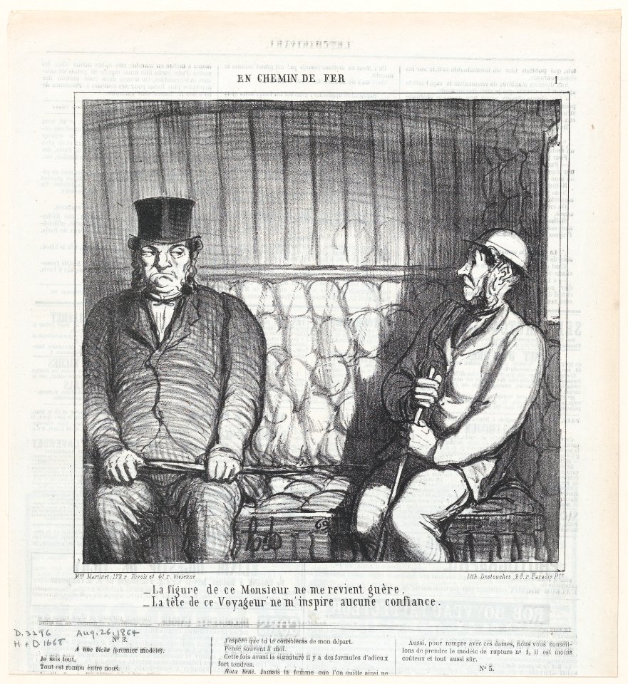 I don't like the appearance of this gentleman at all!, from 'On the train,' published in Le Charivari, August 26, 1864 MET DP877309