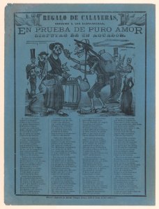 In proof of true love, a watercarrier skeleton arguing with a woman (Posada); two skeleton angels in upper corners (Manilla) MET DP865112
