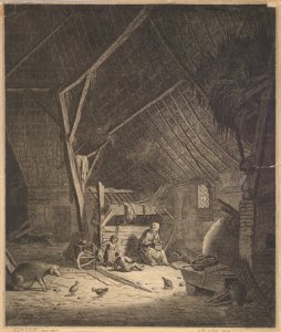 Interior of a Barn with Mother and Two Children, Right in Front a Pig (copy) MET DP826012
