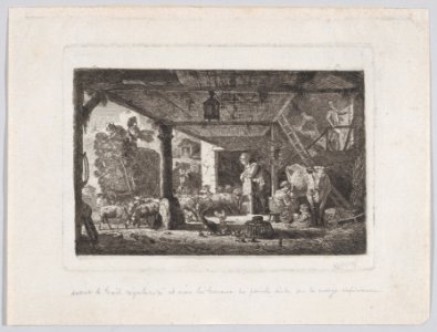 Interior of a barn with an unloading haywagon Met DP887901