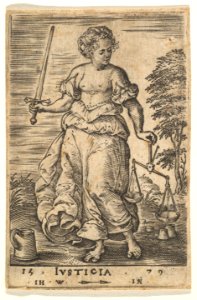Justice, an allegorical figure holding a balance in her left hand and a sword in her right, from the series 'The Seven Virtues and Knowledge' MET DP828352