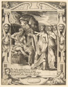 Juno asks Aeolus to raise a storm against the Trojan fleet, set within an elaborate frame, from the 'Loves, Rages and Jealousies of Juno' MET DP812657