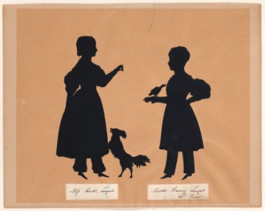 Kate and Harry Lucas, playing with a dog and a bird Met DP889918