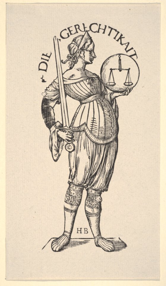 Justice (Die Gerechtikait), from The Seven Virtues, in Holzschnitte alter Meister gedruckt von den Originalstöcken der Sammlung Derschau im besitz des Staatlichen Kupferstich-kabinetts zu Berlin MET DP834017
