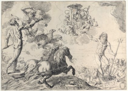 Jupiter, Neptune, and Pluto offering their crowns to the arms of Cardinal Borghese Met DP885830