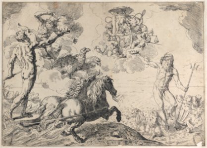 Jupiter, Neptune, and Pluto offering their crowns to the arms of Cardinal Borghese Met DP885829
