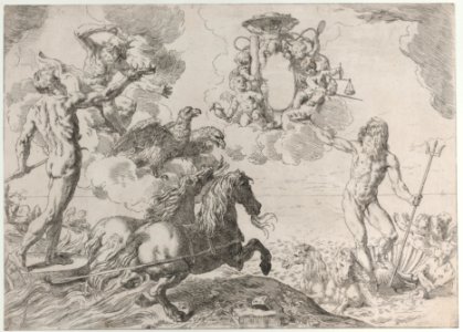 Jupiter, Neptune, and Pluto offering their crowns to the arms of Cardinal Borghese Met DP885781