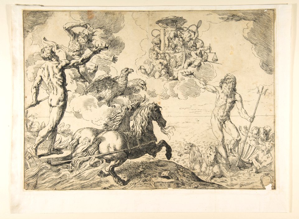 Jupiter, Neptune, and Pluto offering their crowns to the arms of Cardinal Borghese MET DP815211