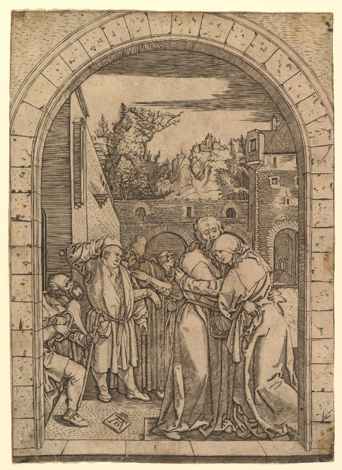 Joachim embracing Saint Anne under the golden gate in Jerusalem, after Dürer MET DP820352