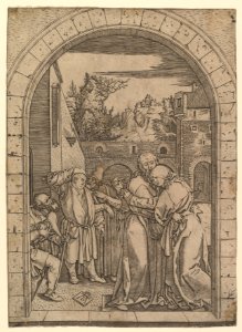 Joachim embracing Saint Anne under the golden gate in Jerusalem, after Dürer MET DP820352